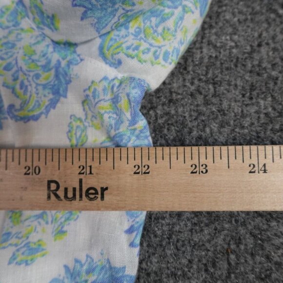 J. Jill Shirt Medium White Blue Paisley All Over Print 100% Linen - Picture 7 of 9